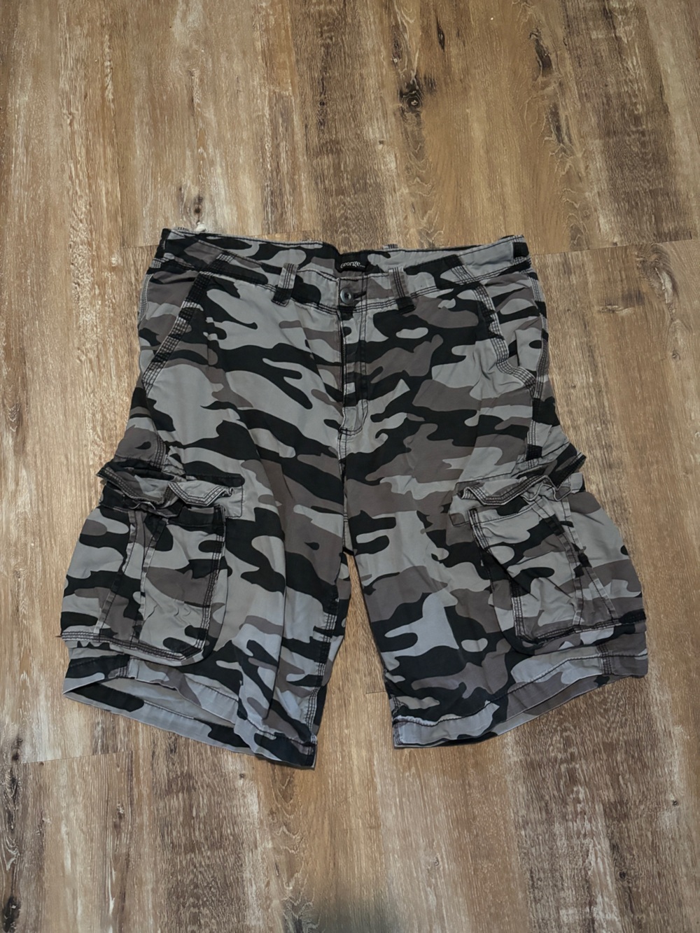 Mens Grey Camo Cargo Shorts